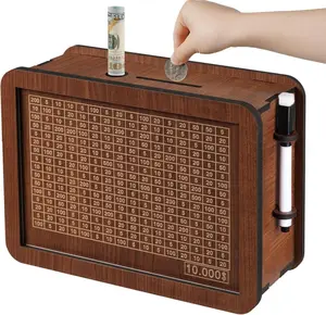 Wooden Cash Money Saving Box,Piggy Bank for Kids & Adults,10000 Savings Challenge Box,Coin Bank Toys Gift for 3-12 Year Old Boys & Girls (10000 Dollar)