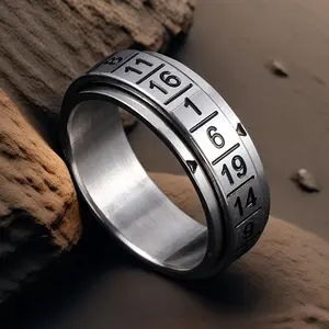 Vintage 1pc Rotatable Stainless Steel Numeric Ring - Simple Round Band Signet Ring with Arabic Numerals for Daily Wear