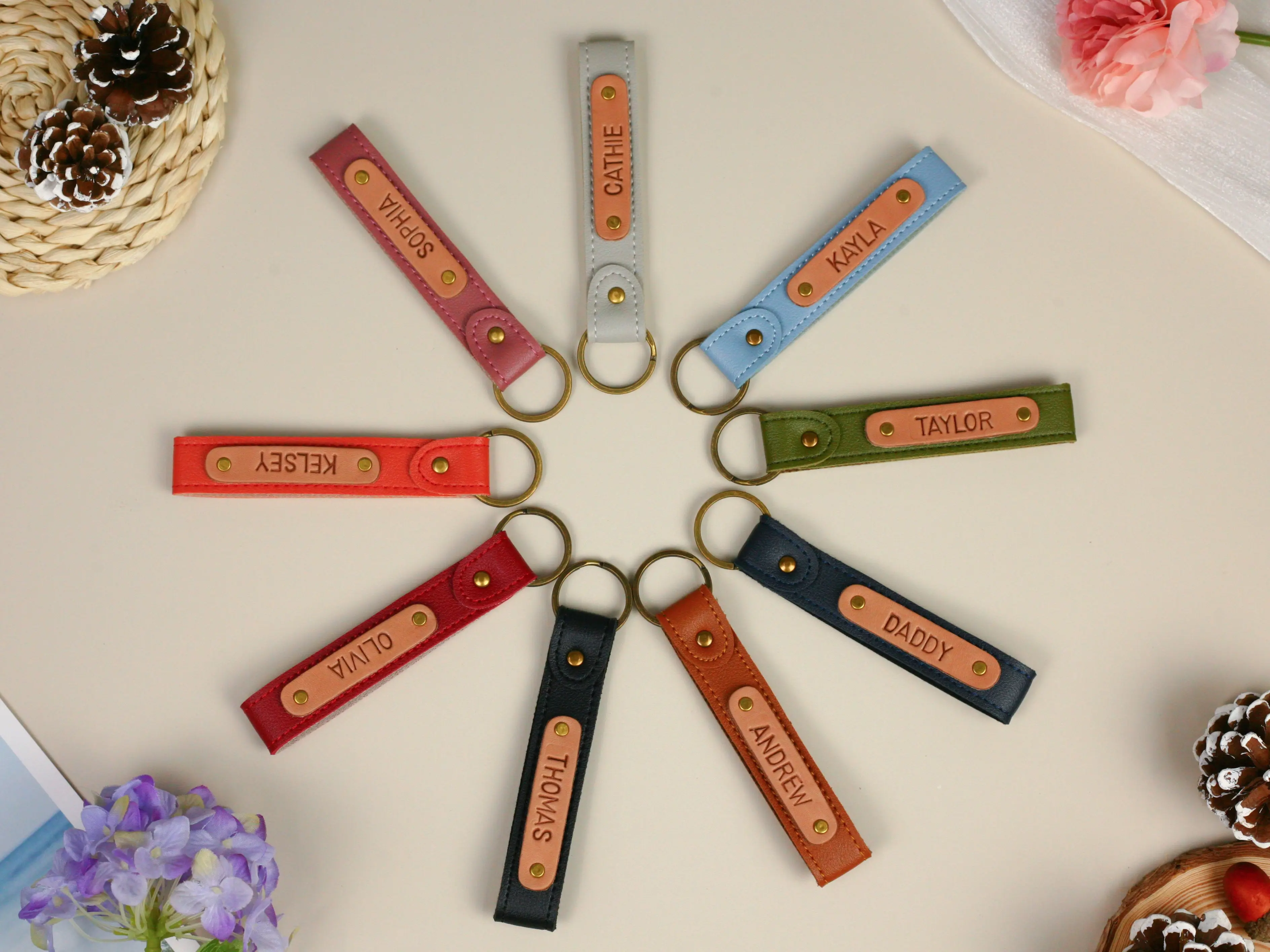 Leather Name Keychain, Personalized Name Keychain, Tag Keychain, Laser Engraved Keychains For Men & Women, 100% Handmade, Personalized Gifts