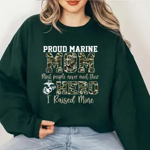 Proud Marine Mom Sweatshirt Camo Print Design, USMC Supporter Pullover, Patriotic Military Mom Sweater, Proud Army Family Gift, Fall Hoodie