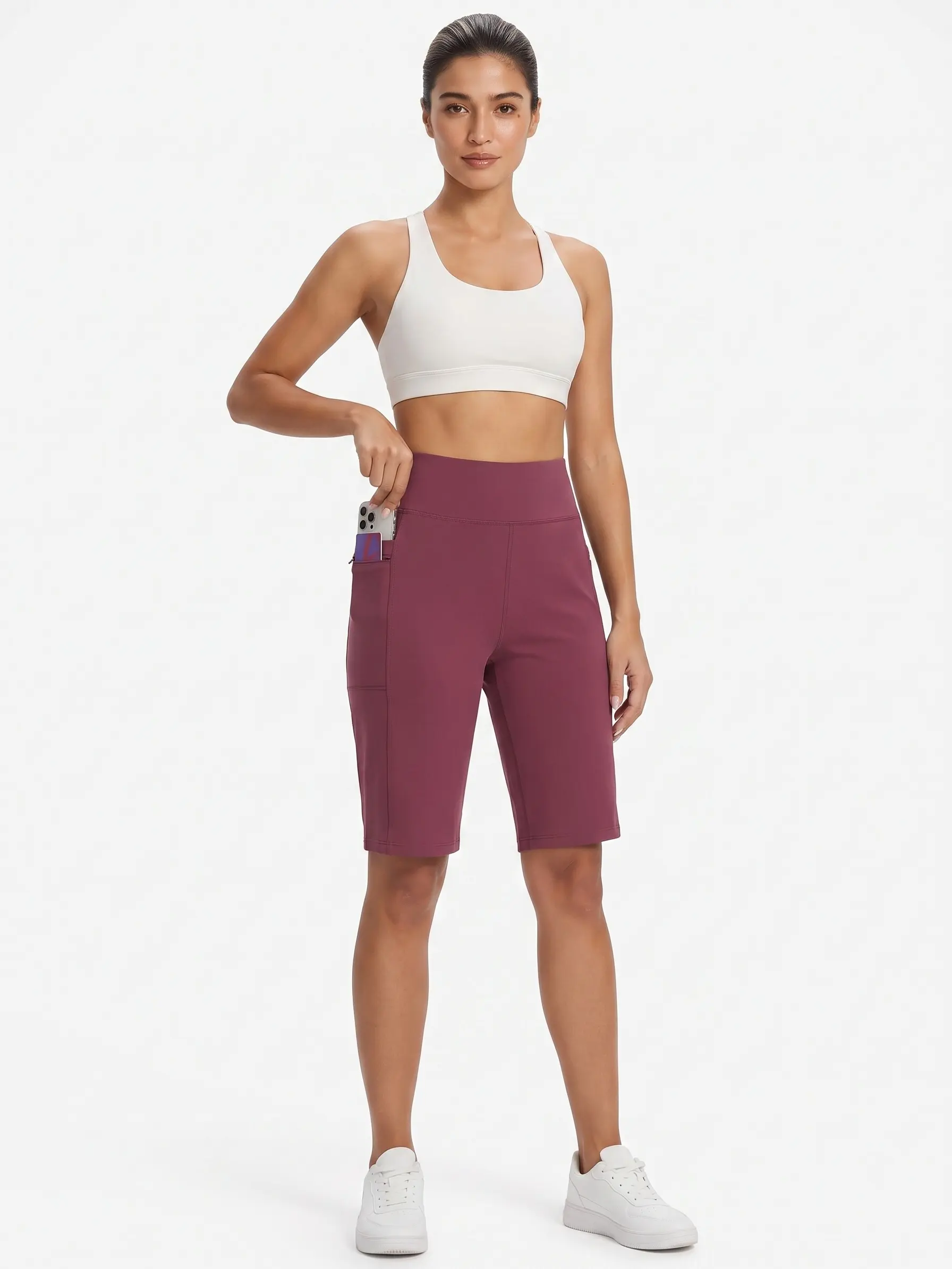baleaf Women's 12" High Rise Bermuda Shorts, Stretchy Quick-Dry Athleisure Shorts with Zipper Pocket for Womens Fitness, Yoga & Walking, Clothes, Female, Athleisure Wear, Side Pocket, Gym Baddie, Sporty Chic, Lower Body Workout, Yoga & Run