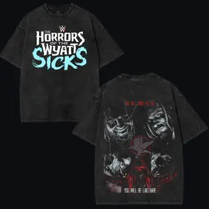 WWE Wyatt 6 Vintage Wash T-Shirt – Oversized Graphic Tee Inspired by Cult Wrestling Vibes, Gothic Horror Style & Timeless Streetwear Fashion