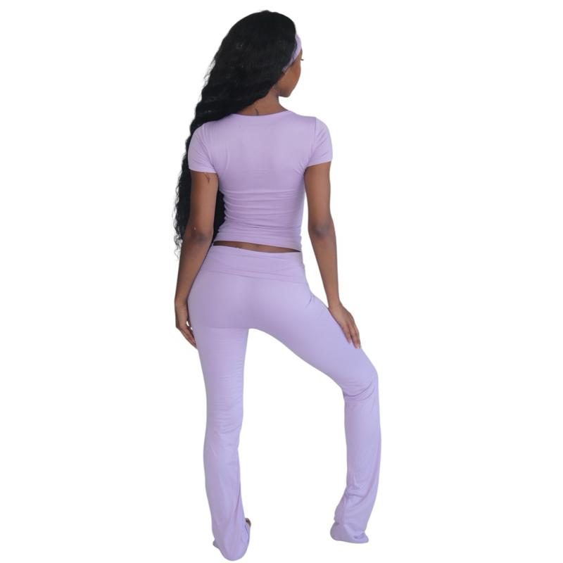 Regular 5’8 & Under Lilac Lounge Set with Headband - Purple Top and Pants for Relaxation