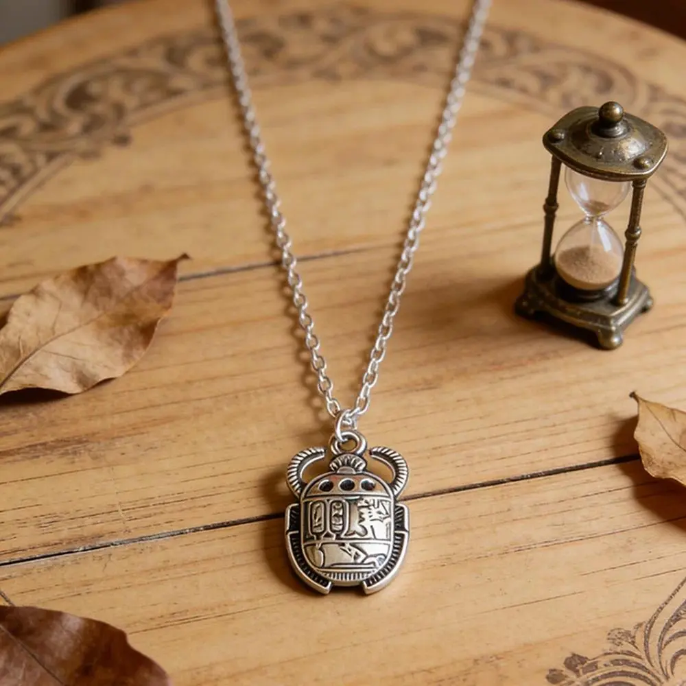 Scarab Beetle Pendant Necklace - Zinc Alloy Metal Egyptian Necklace for Women, Ancient Silver, Corrosion-Resistant Casual Jewelry, Ideal for Anniversary Gifting, Egyptian Necklaces, Corrosion Resistance