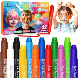 Face Painting Kit for Kids, 12Pcs XL Face and Body Paint Crayons| 12 Vibrant Colors Safe and Washable Face Paint Sticks for Adults Kids Party, Halloween Makeup, School Event, Cosplay