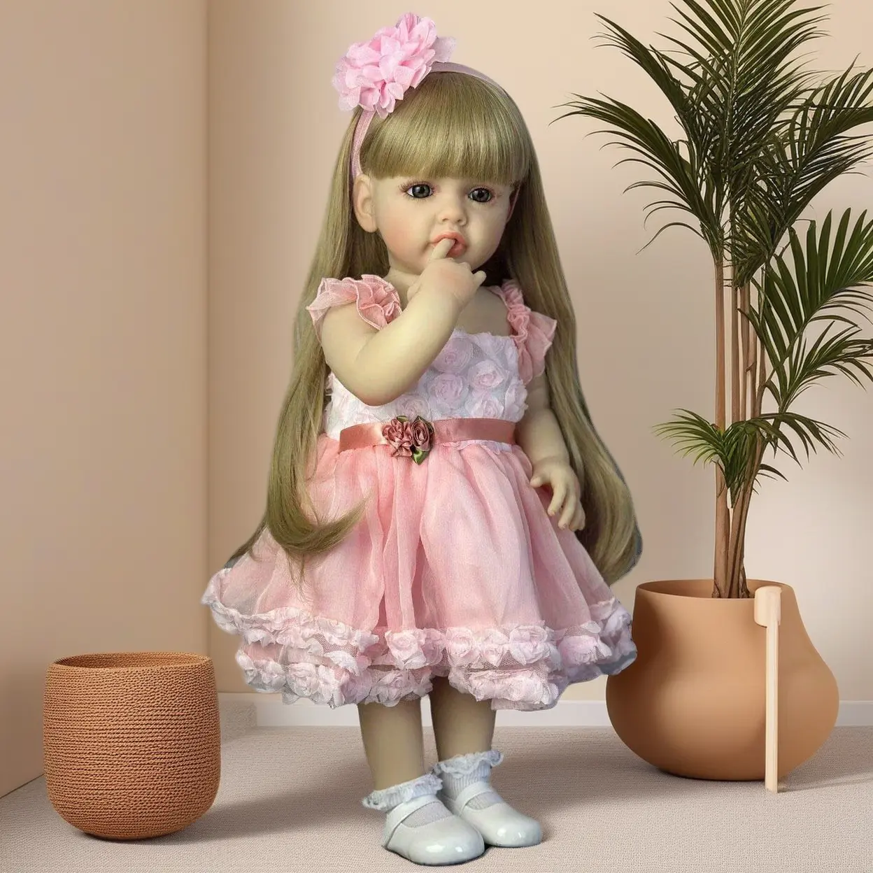 HATOY 55cm-22in Full Body Silicone Reborn Gorgeous Doll - Realistic Newborn Girl Princess Toy with Movable Limbs, High-Grade Acrylic Eyes, Glued-On Wig, Ideal for Kids’ Playtime, Grandparents’ Companionship (Christmas, Halloween Gift)