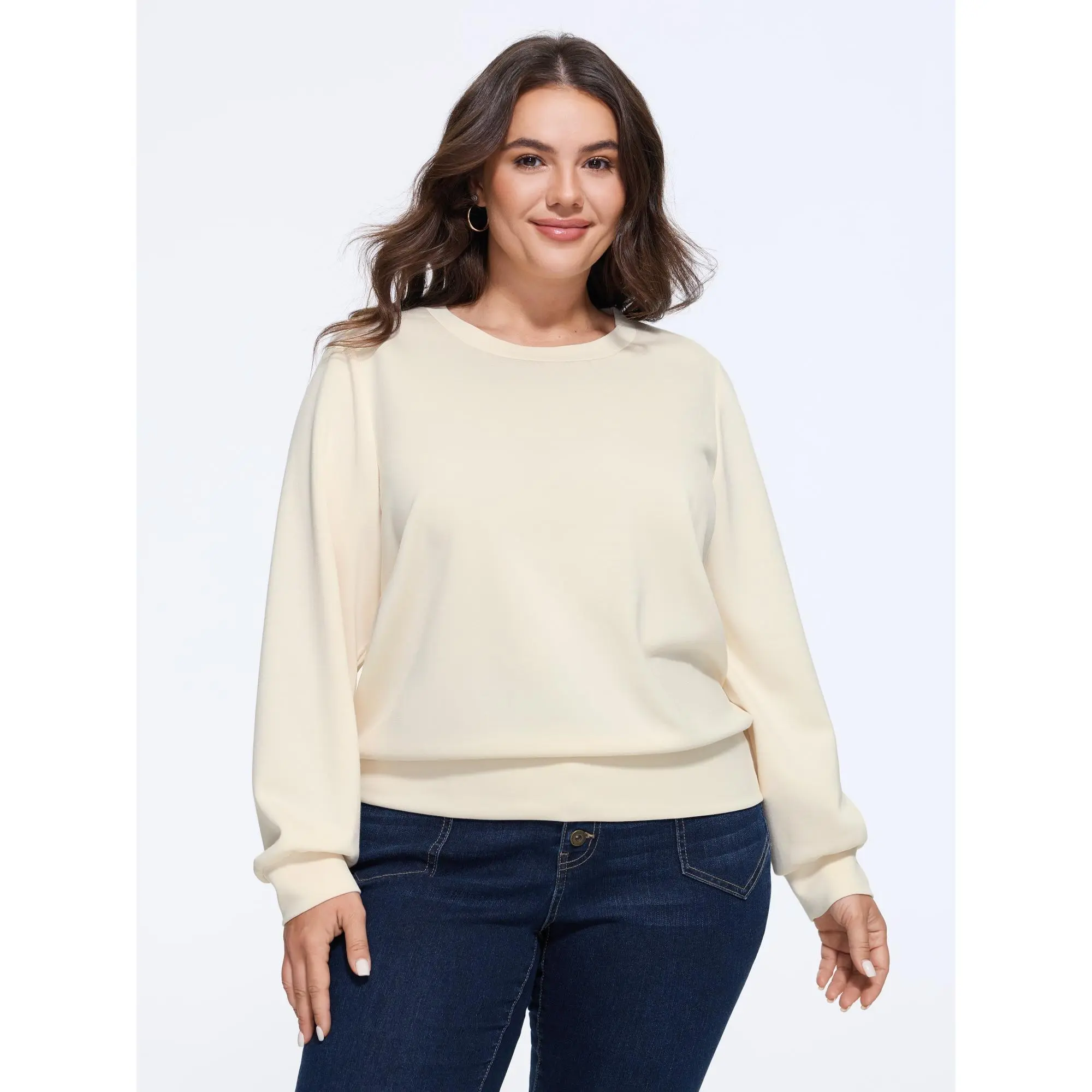 BLOOMCHIC Plus Size Supersoft Solid Crew Neck Sweatshirt[M-6X] Summer Finds