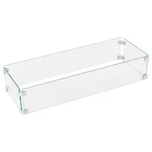 Fire Pit Wind Guard for Rectangular Fire Pit Table 29 X 10 X 6 Inches Sturdy and Durable Flame Protective Transparent Tempered Glass Guard with Aluminum Alloy Corner Bracket