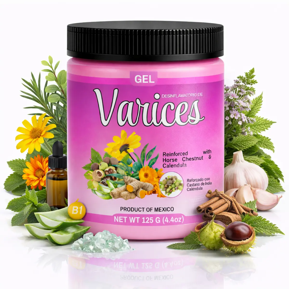 VIRAL Varices Gel 4.4oz (125g) –Natural Relief Massage Gel– 4.23 oz (120 g) – Varicosa Massage Body Oil Targeted Cooling Sensation for Legs, Knees, Arms & Shoulders – with Calendula &  Horse Extract – 100% Natural