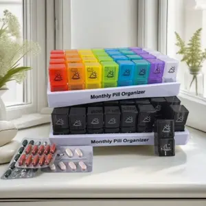Bestselling Large Capacity 32 Compartment 8 Color Monthly Pill Organizer, Two Doses Per Day, One Month Medication Dispenser Box, Supplement Organizer