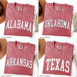 Comfort Colors Vintage Varsity College T-Shirt, Crimson Sports Graphic Tee, Football Game Day Shirt, Unisex Casual Fan Top