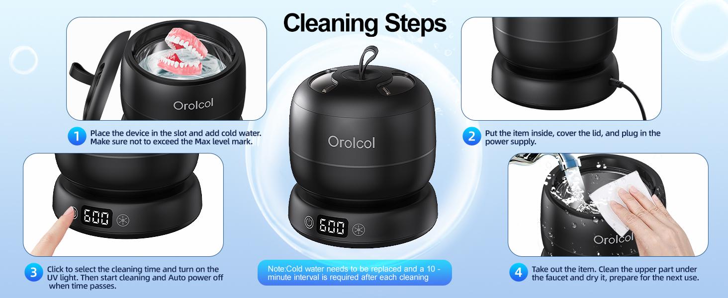 Ultrasonic UV Dentures Cleaner , 42 kHz Ultrasonic Retainers Cleaner Cleaning with 3 Time Modes & UV-C Light, Portable Dental Cleaner for Oral Care Appliances
