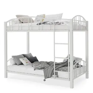 Twin Over Twin Metal Bunk Bed Heavy Duty Steel Frame With Safety Guardrail And Ladder Kids Bedroom Furniture No Box Spring Needed Noise Free Matte White