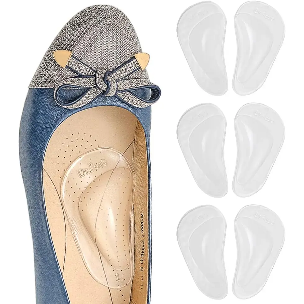 Dr. Foot's Arch Support Shoe Insoles for Flat Feet, Gel Arch Inserts for Plantar Fasciitis, Adhesive Arch Pad for Relieve Pressure and Feet Pain- 3 Pairs (Clear, 3 Count (Pack of 1))