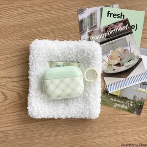 Simple Cute Light Green Rhombus Pattern Glossy Earphone Case, Stylish Protective Cover Compatible With AirPods Series Models, Smooth Anti-Scratch Shell For Daily Carrying And Wireless Charging Use, Accessories, Protection