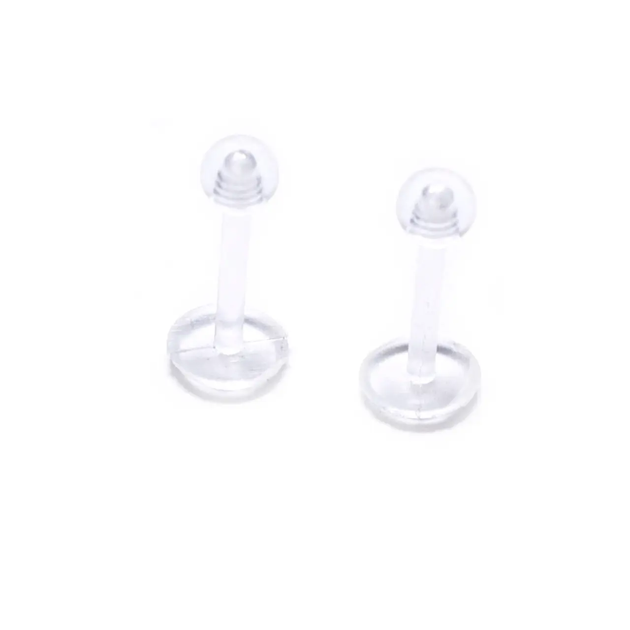 Pair of Clear Acrylic Labret Retainers with Screwball 16 Gauge