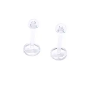 Pair of Clear Acrylic Labret Retainers with Screwball 16 Gauge
