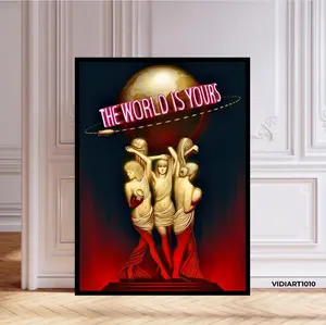 Painting The World Is Yours Statuette ,Scarface,Al Pacino,Scarface Art,Scarface,Premium Framed Canva,Wall Decor,Motivation,Office Home Decor