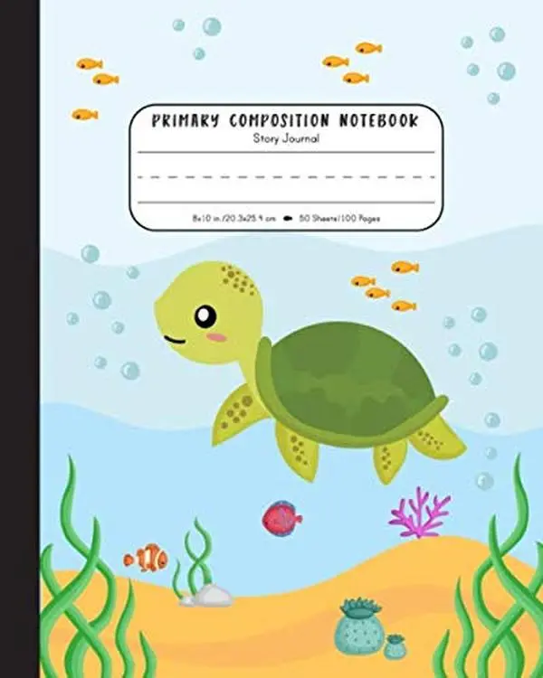 Primary Composition Notebook: Elementary Grades K-2 Story Journal | Half Blank Picture Space and Dashed Midline | Cute Sea Turtle