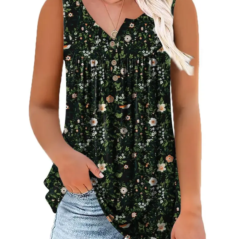[Plus Size] Floral Print Knit Fabric Light Loose Top, Sleeveless Summer Blouse, Women's Plus Clothing for Daily Wear, Beach Tank Top Piece