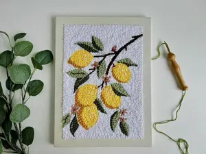 Lemon Tree Punch Needle Kit, Rug Hooking DIY, Yellow Embroidery Yarn Craft, Mindful Hand Habit, Handmade Kitchen Décor, Fiber Art Project