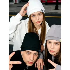 Syna World Printed Skull Cap with Letter Embroidery, Unisex Stylish Elastic Beanie Fitted for Streetwear Fashion, Trendy Headwear Accessories Embroidered Hat