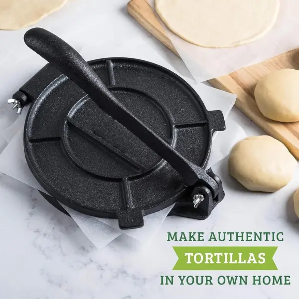 Cast Iron Tortilla Press 8 inch Heavy Duty Tortillera Pactaconera Round shape ,Black Gray Roti Taco Maker, kitchen Tool Utensils