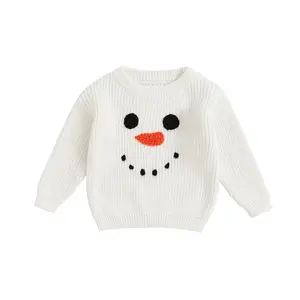 Canrulo Toddler Baby Boy Girl Christmas Jumper Snowman Embroidery Knitted Sweater Long Sleeve Crew Neck Pullover Tops Fall Winter Warm Clothes