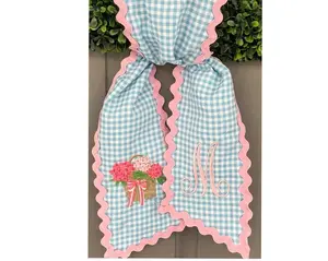 Summer Wreath Sash | Hydrangea Door Decor | Blue Gingham Wreath Bow