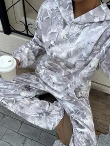 Women's Casual Fall Winter Hoodie Set, Camouflage Print, Elastic Waist Pants, Loose Fit, Thick Fabric, Daily Wear