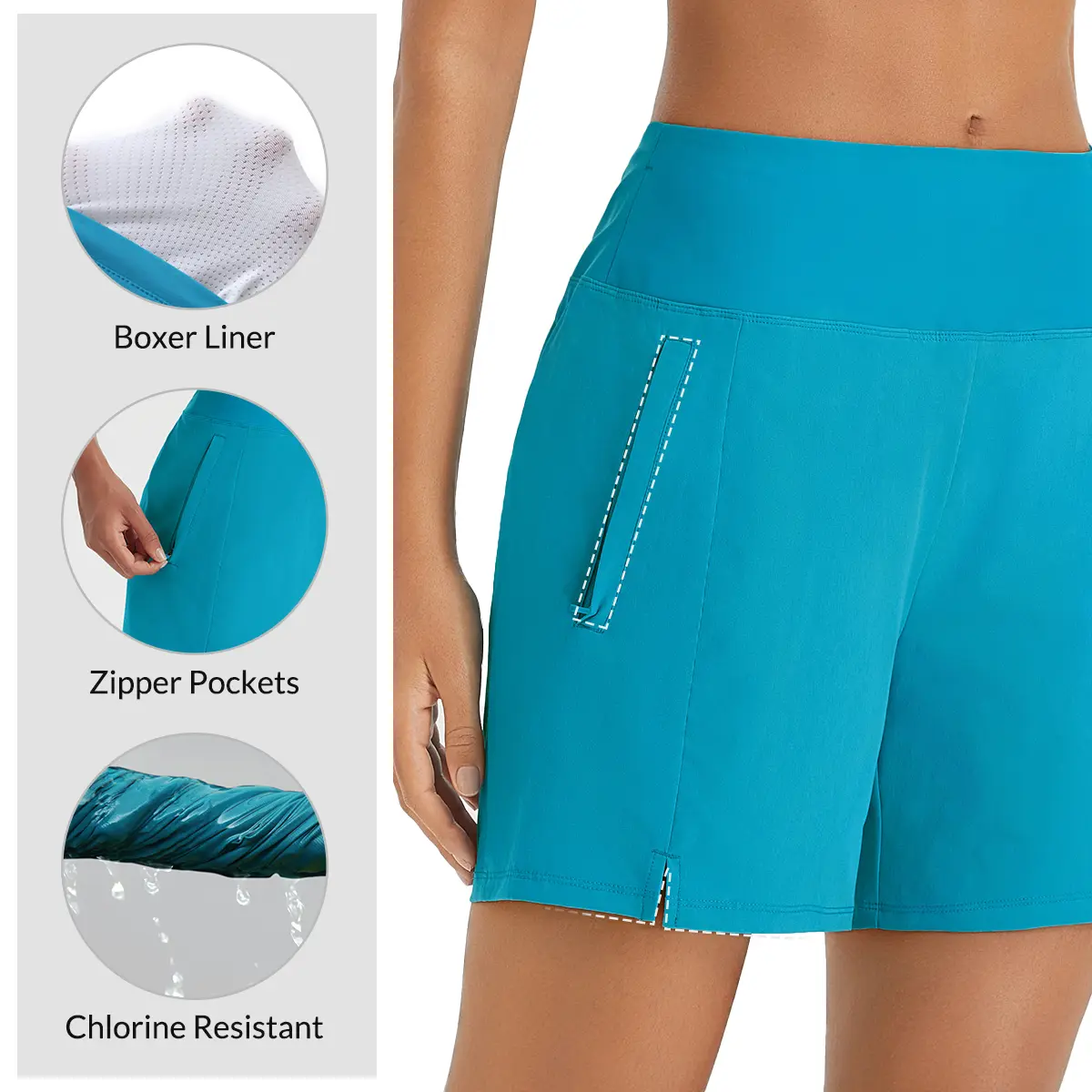 Baleaf Women's 5" High-Waisted Quick-Dry Swim Shorts, Swimsuit Shorts with Boxer Liner, Zipper Pockets for Beach, Swimwear Baleaf Women's 5" High-Waisted Quick-Dry Swim Shorts, Swimsuit Shorts with Boxer Liner, Zipper Pockets for Beach, Swimwear