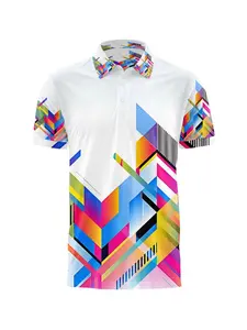 Unisex Button Front Polo Shirt, Menswear, Casual Geometric Design, Short Sleeve, All Seasons, Breathable Fabric, Multifunctional Fashion Top