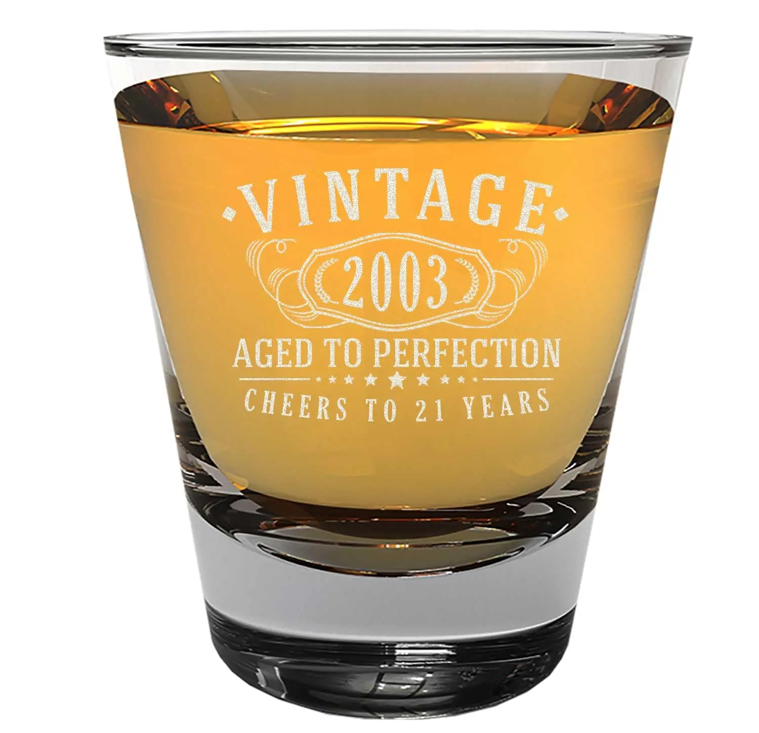 Vintage 2003 Etched 1.75oz 1pk Shot Glass – Happy 21st Birthday Gifts Women Men, Cheers to 21 Years, Turning 21 Year Old Woman Decorations Decor, Anniversary Bday Party Favors Best Gift Ideas 1.0