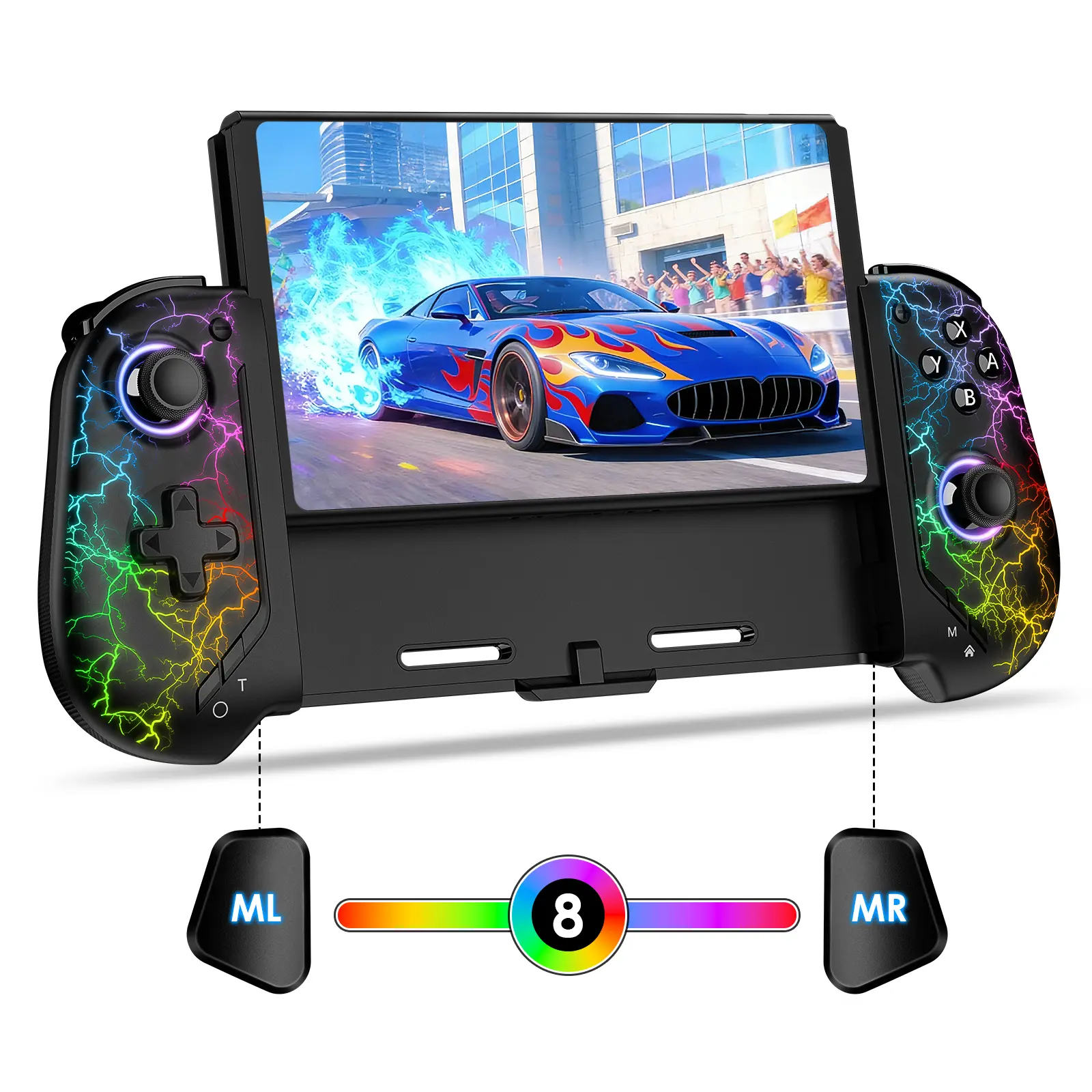 PRO-025A Lightning RGB Switch Controller | Anti-drift Hall Sensor, 8 Lighting Colors, Turbo and Macro Functions, Ergonomic Nintendo Switch Controller Grip, The Ultimate Game Companion