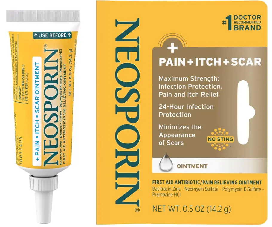 Neosporin + Pain, Itch & Scar, First Aid Triple Ointment for Infection Protection and Wound Care with Maximum Strength Pain and Itch Relief, Helps Minimize The Appearance of Scars, .5 oz