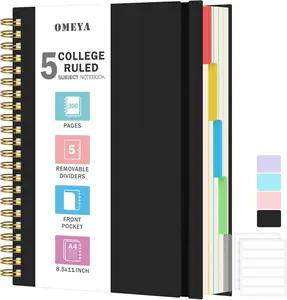 piral Notebook 8.5" x 11", A4 5 Subject College Ruled Notebook, 300 Pages 100GSM Thick Lined Journal for Office Supplies Desk Accessories, Work School Junk Journals for Women & Men with Removable Dividers OMEYA