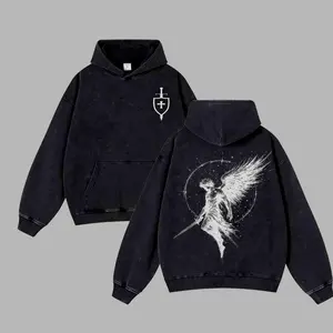 Sanctus Michael Archangelus x Flaming Sword x Shield x Scales of Justice Archangel Michael Retro Acid Unisex Washed Hoodie, T-Shirt, God Apparel Tee, Christmas Gift, Christmas Acid Washed Hoodie, T-Shirt, Jesus T-Shirt, Christian Apparel Graphic Tees, VZN
