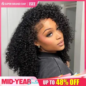 ISEE HAIR 250% Kinky Curly Wear Go Half Wig – Glueless Human Hair Wig Invisible Hairline Drawstring Seamless Blend Beginner Friendly Hairpiece No Leave Out Flip Over Wig Summer Hairstyles Budget Friendly Wig#SummerWins #DealsForYouDays