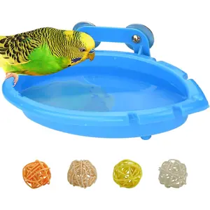 Bird Bath for Cage-Small Tub Bowl for Hang Inside Cage Birdbath Shower for Parrot/Parakeets/Cockatiels/Canary/Budgerigar (Blue)