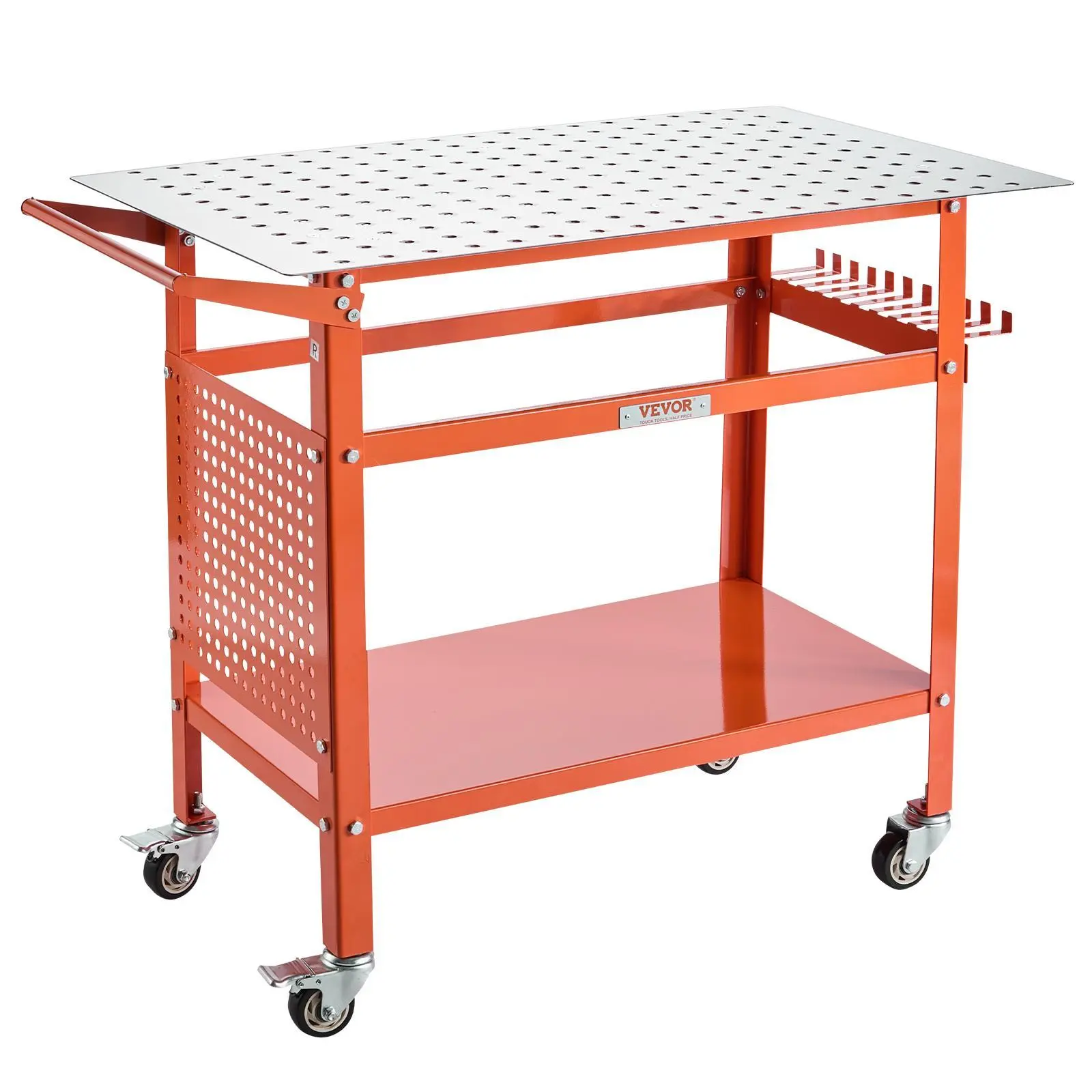 【Summerfinds】VEVOR Welding Table, 40" x 24" Welding Workbench Table with 800LBS Static Weight Capacity, Movable Steel Work Bench with 4 Wheels (2 with Brake), Double-Layer Storage Board and 5/8-inch Fixture Holes