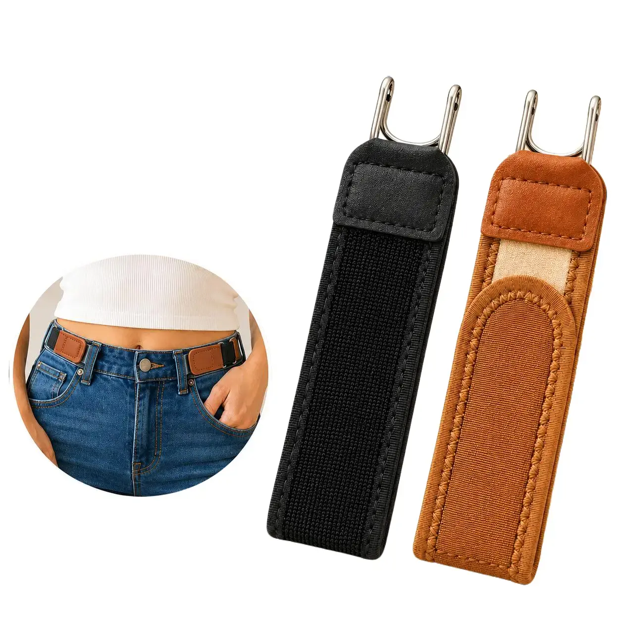 No Buckle Stretch Belt 2-Pack, Flat Elastic Waist Belt for Jeans & Pants, Adjustable Comfort Belt for Women and MenHalloween Christmas Gift for Kids