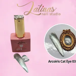 LATINAS NAIL STUDIO 9 Piece Set (Cat Eye )  with Glitter,Gel Includes Various Color Shades for Beginners, Easy to Remove Formula