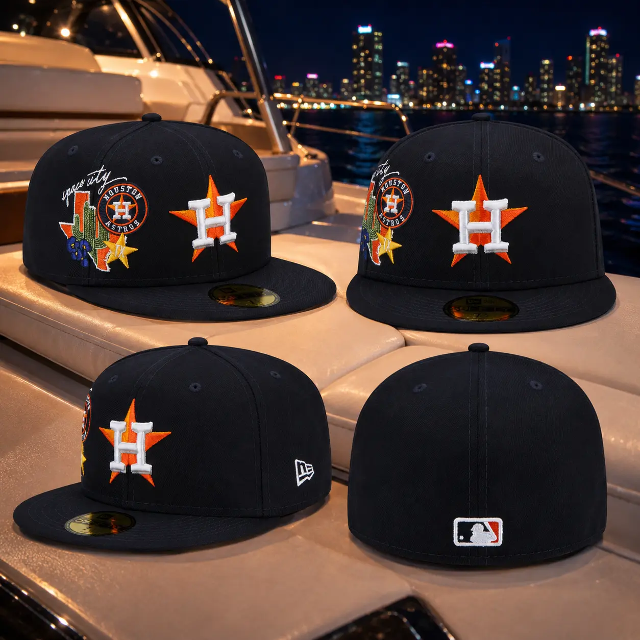 Houston Astros New Era 59FIFTY Fitted Hat – Space City Black Cap with Texas Embroidery & Flat Brim Baseball Hat