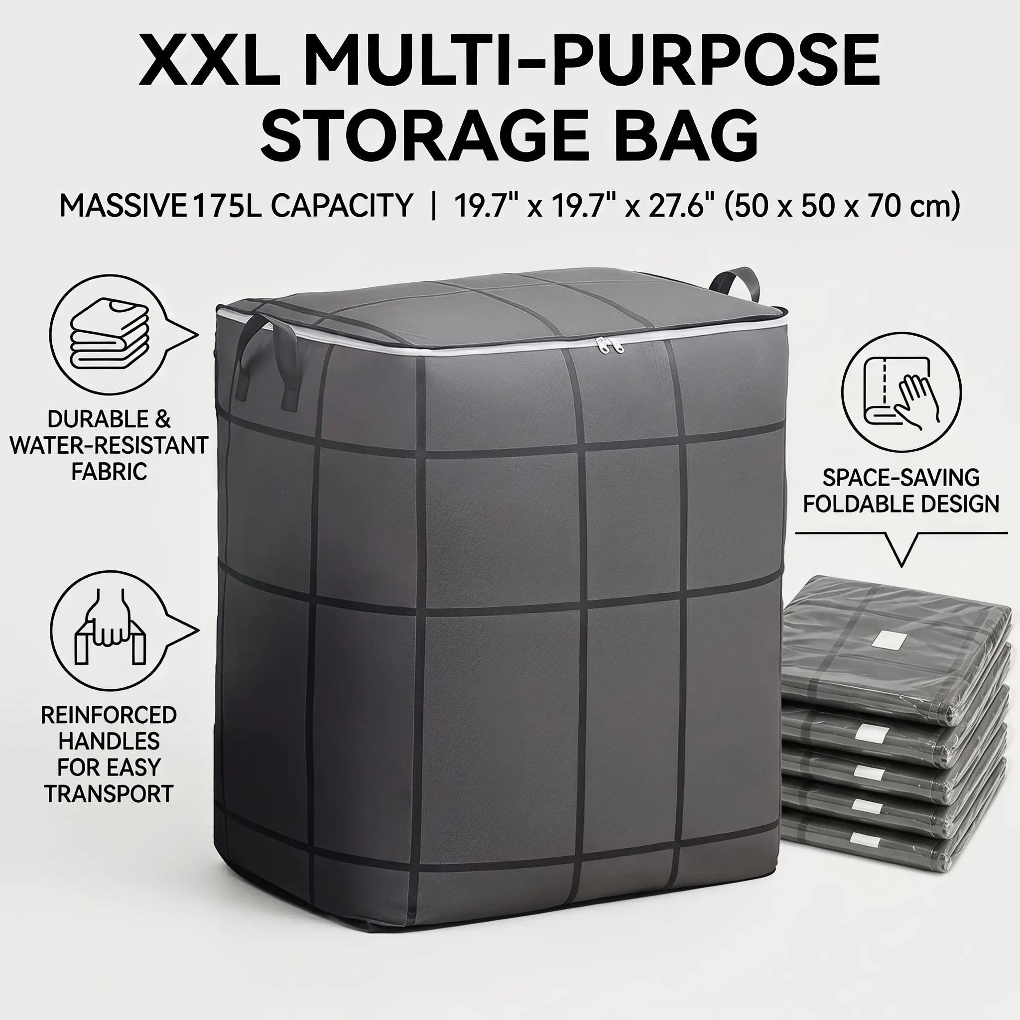 Large XXL Storage Bins, Zippered Non-woven Fabric Organizer for Bedroom Closet Storage, Clothes & Bedding, Alternative to Moving Boxes, Extra Large, Closet Storage Bins, Fabric Storage Units