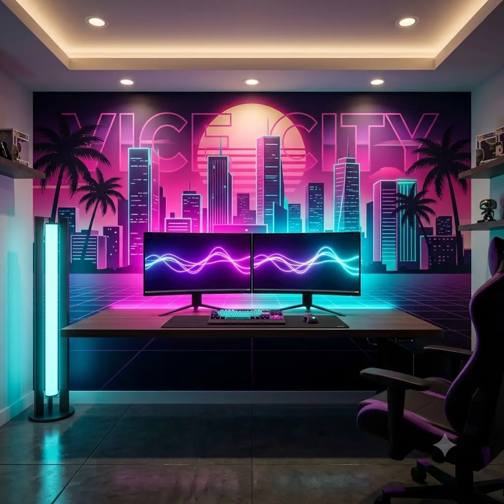 Vice Sunset GTA6 Wall Wrap Kit - Custom Peel & Stick Room Kit