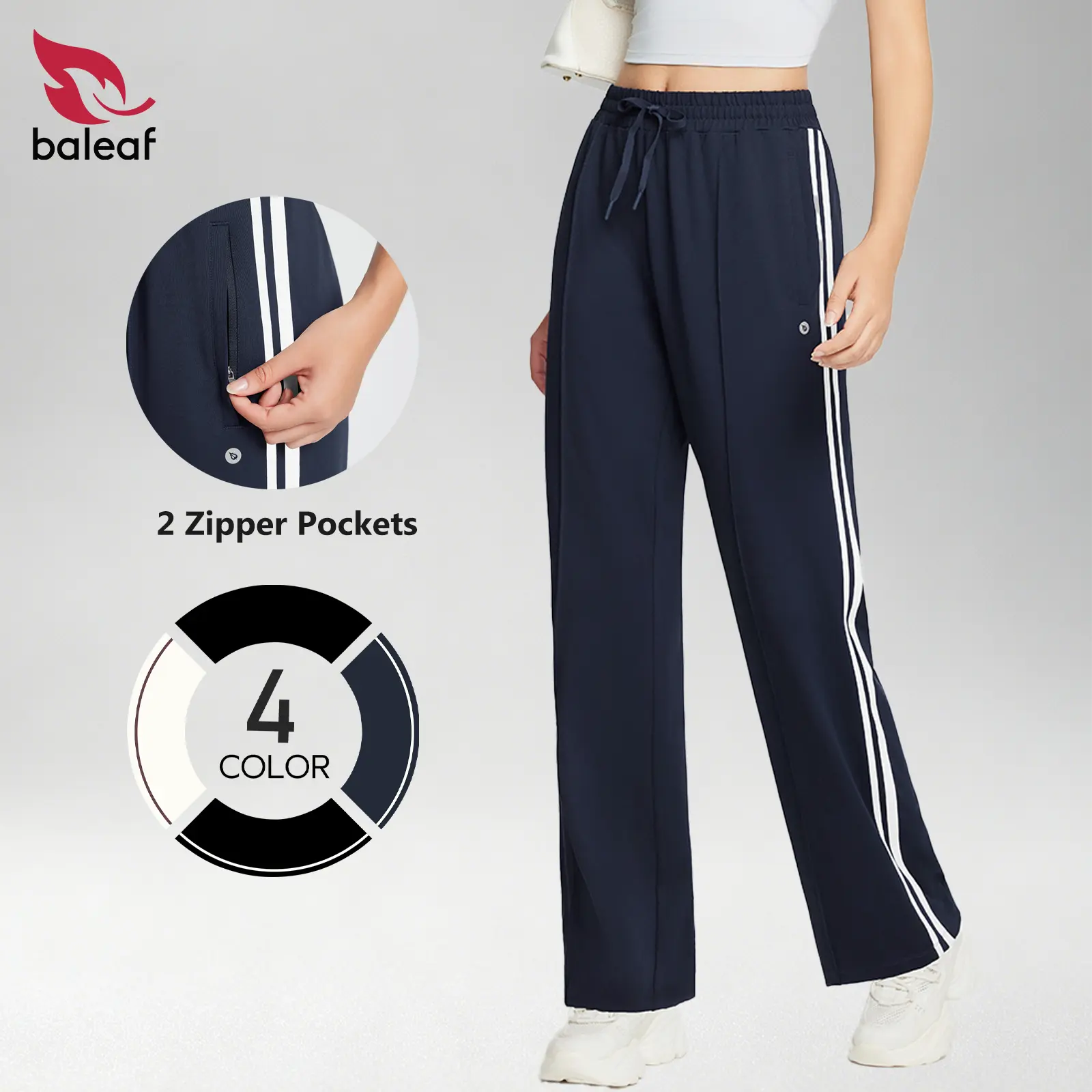BALEAF Women's 27"/29" Track Pants Straight Leg Athletic Pants with Zipper Pockets Quick Dry Drawstring Workout Running Sweatpants Casual Lounge Gym Running Bottoms Active Activewear