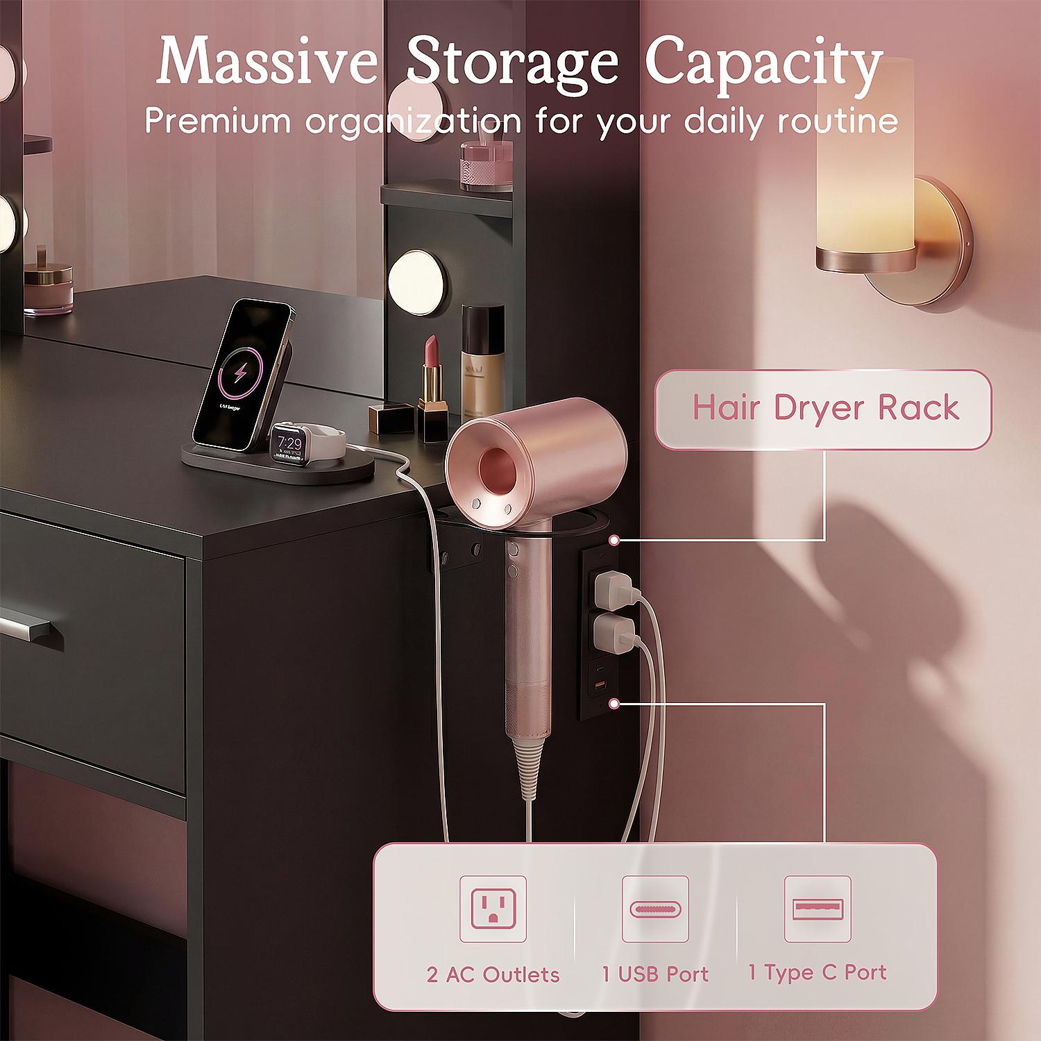 FURMAX Makeup Vanity Set with Lighted Mirror, Makeup Vanity with 2 Drawers, Vanity Desk with Chair for Bedroom & Dressing Room