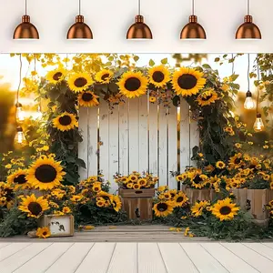 1PC,2D Flat Sunflower Backdrop for Photography, Rustic Wooden Fence with Sunflower Clusters Background Cloth, Suitable for Children's Photo, Birthday Party Decoration, Wedding Backdrop, Ideal for St