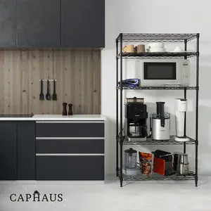 CAPHAUS 4-Tier Adjustable Height Wire Shelving Unit, Wire Rack Shelving, Metal Steel Storage Shelves, Garage Shelving Storage Organizer, Utility Storage Shelf, 4-Tier Without Wheels, Black