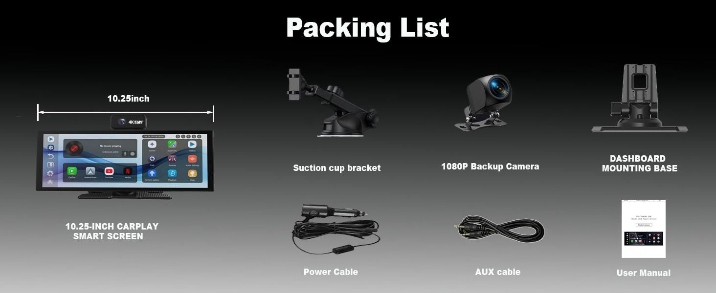 10.25"AI Car Sceeen,Gemini+Built-in offline GPS+Google Play Store for Apps,1080P Front & 1080P Reverse Cameras, Android 15-4GB+64GB,Enjoy Smart Driving!